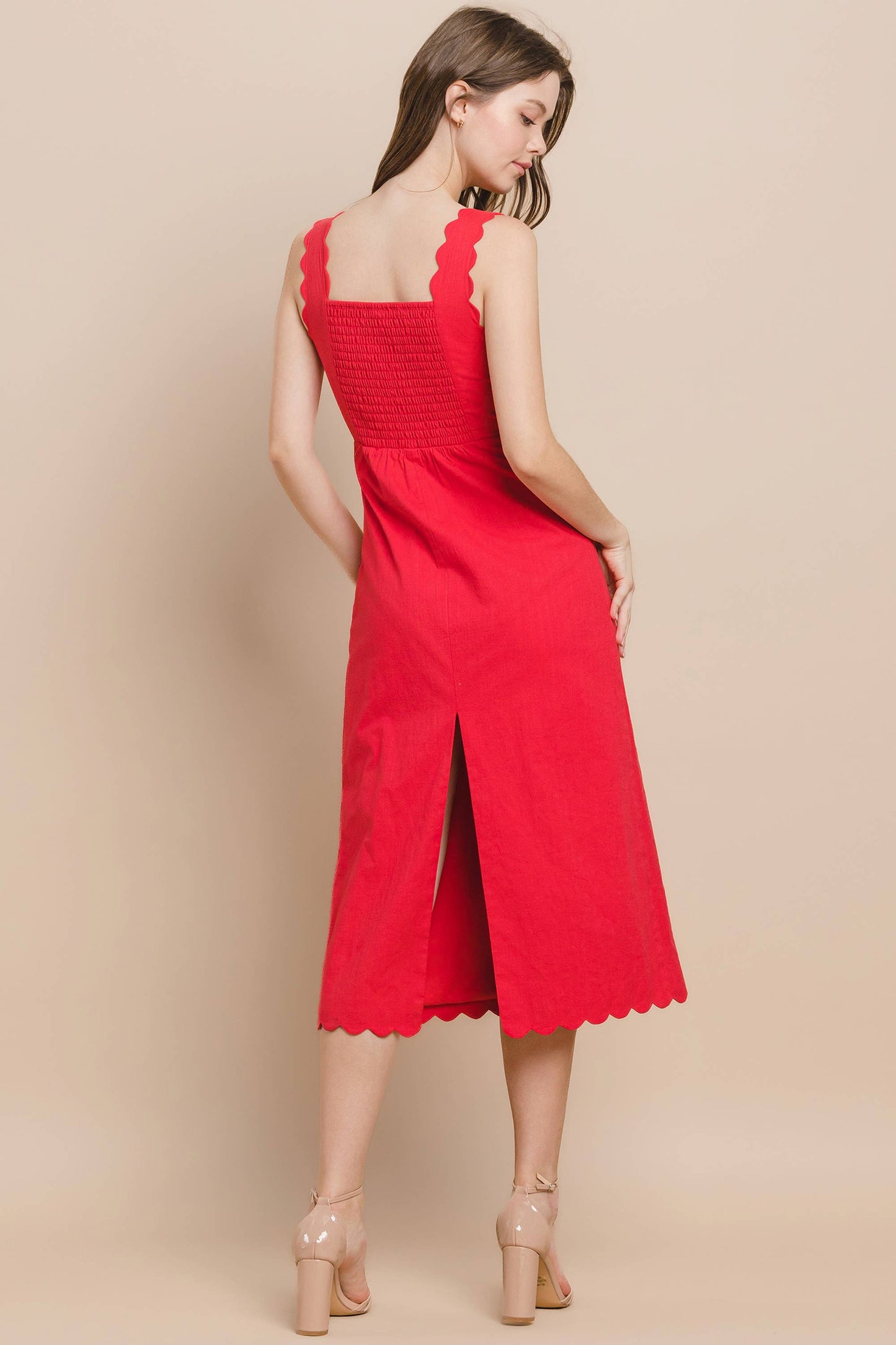 The Julia Red Scalloped Midi Dress - Best & Co. Boutique