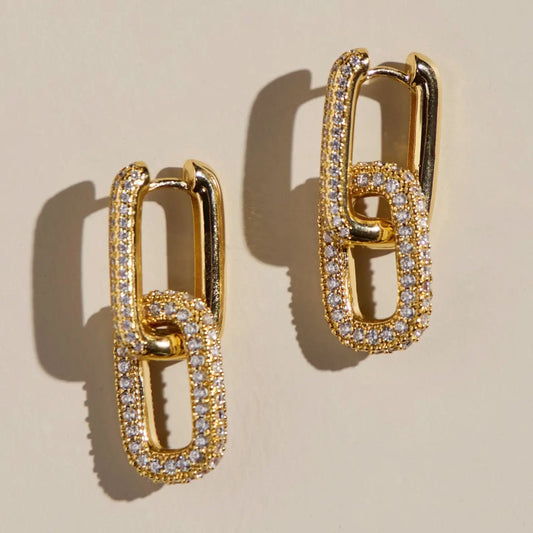 gold pave double link hoop huggie NICKLE & SUEDE