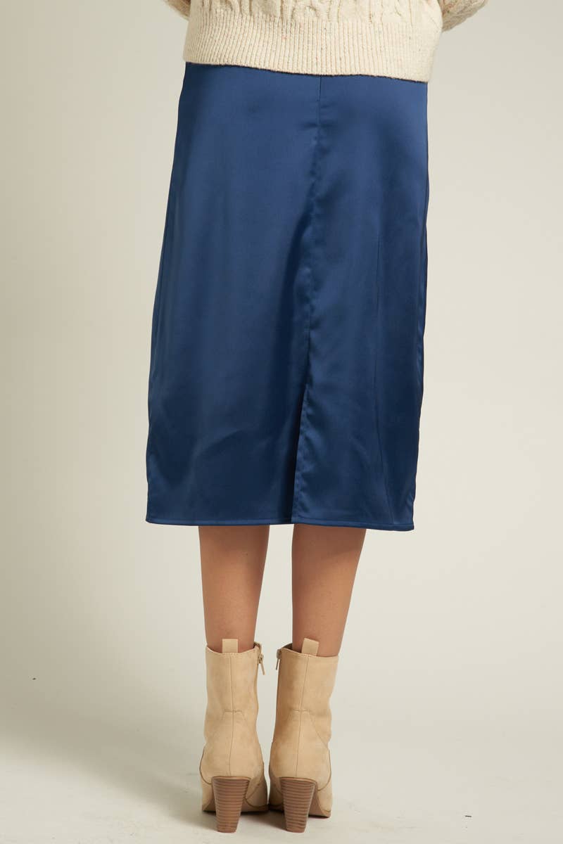 Satin Midi Skirt with Back Slit - Best & Co. Boutique
