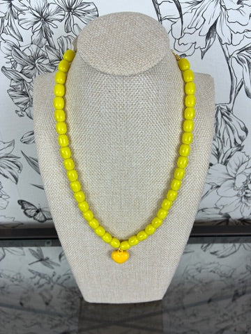 Yellow Beaded Necklace | Heart