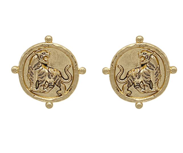 vintage tiger coin earrings