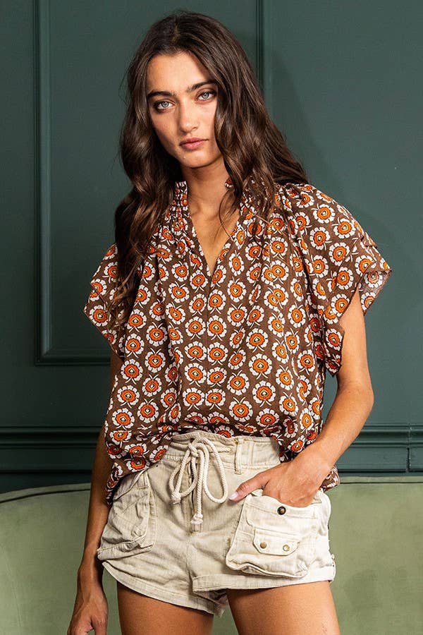 Ruffled Short Sleeve Floral Print Blouse - Best & Co. Boutique