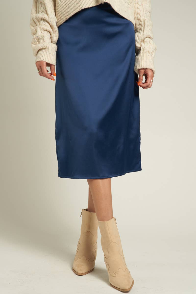 Satin Midi Skirt with Back Slit - Best & Co. Boutique