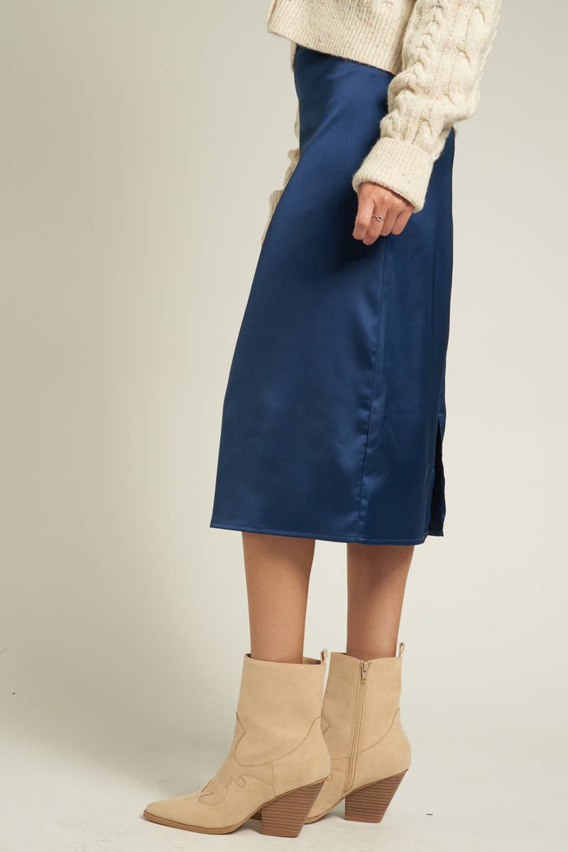 Satin Midi Skirt with Back Slit - Best & Co. Boutique