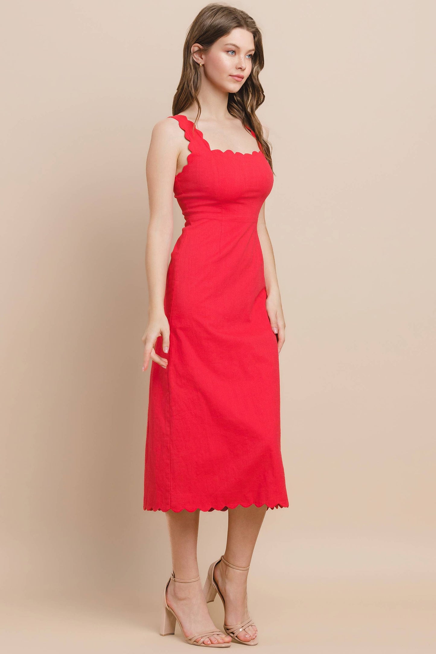 The Julia Red Scalloped Midi Dress - Best & Co. Boutique