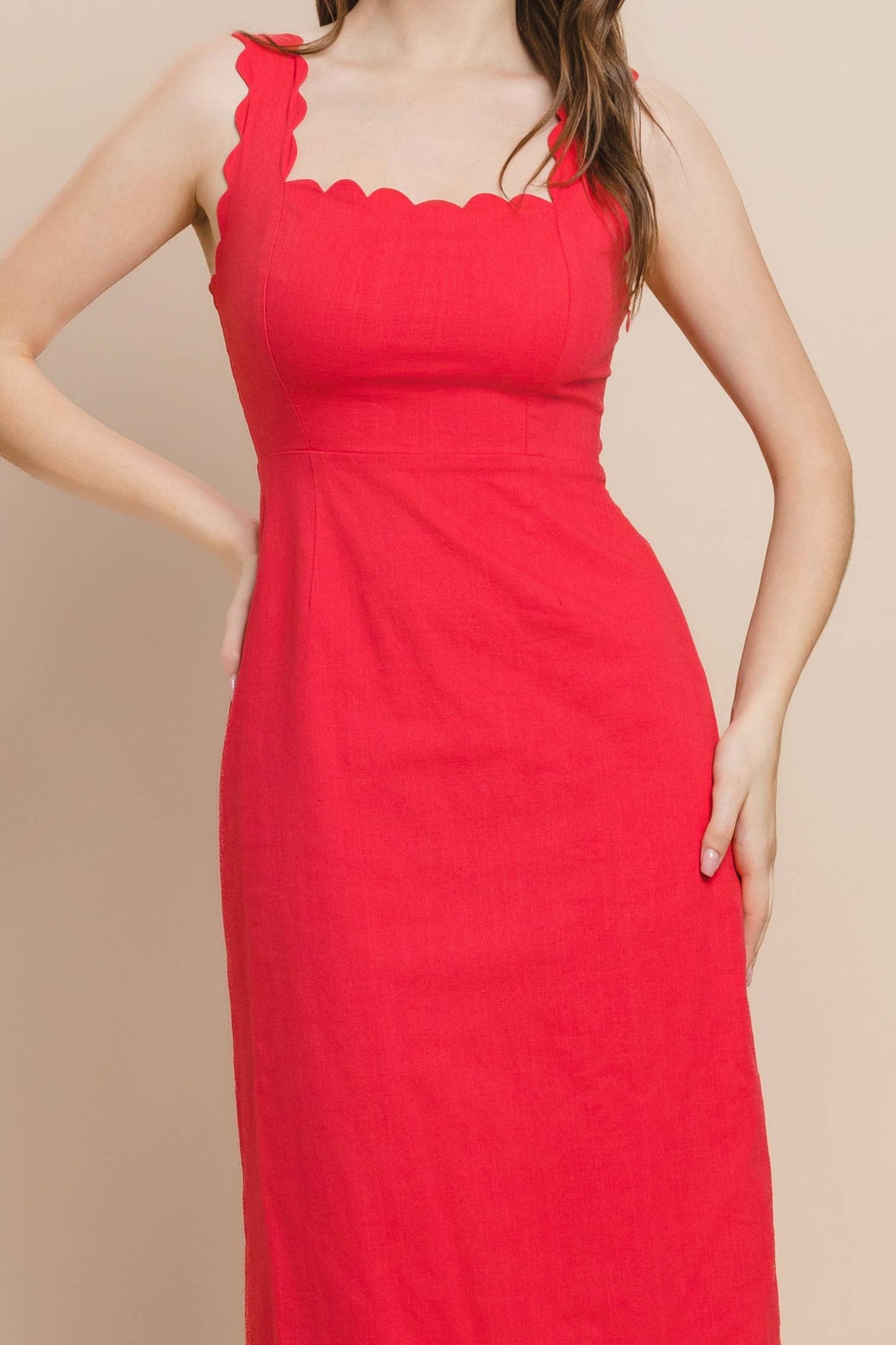 The Julia Red Scalloped Midi Dress - Best & Co. Boutique