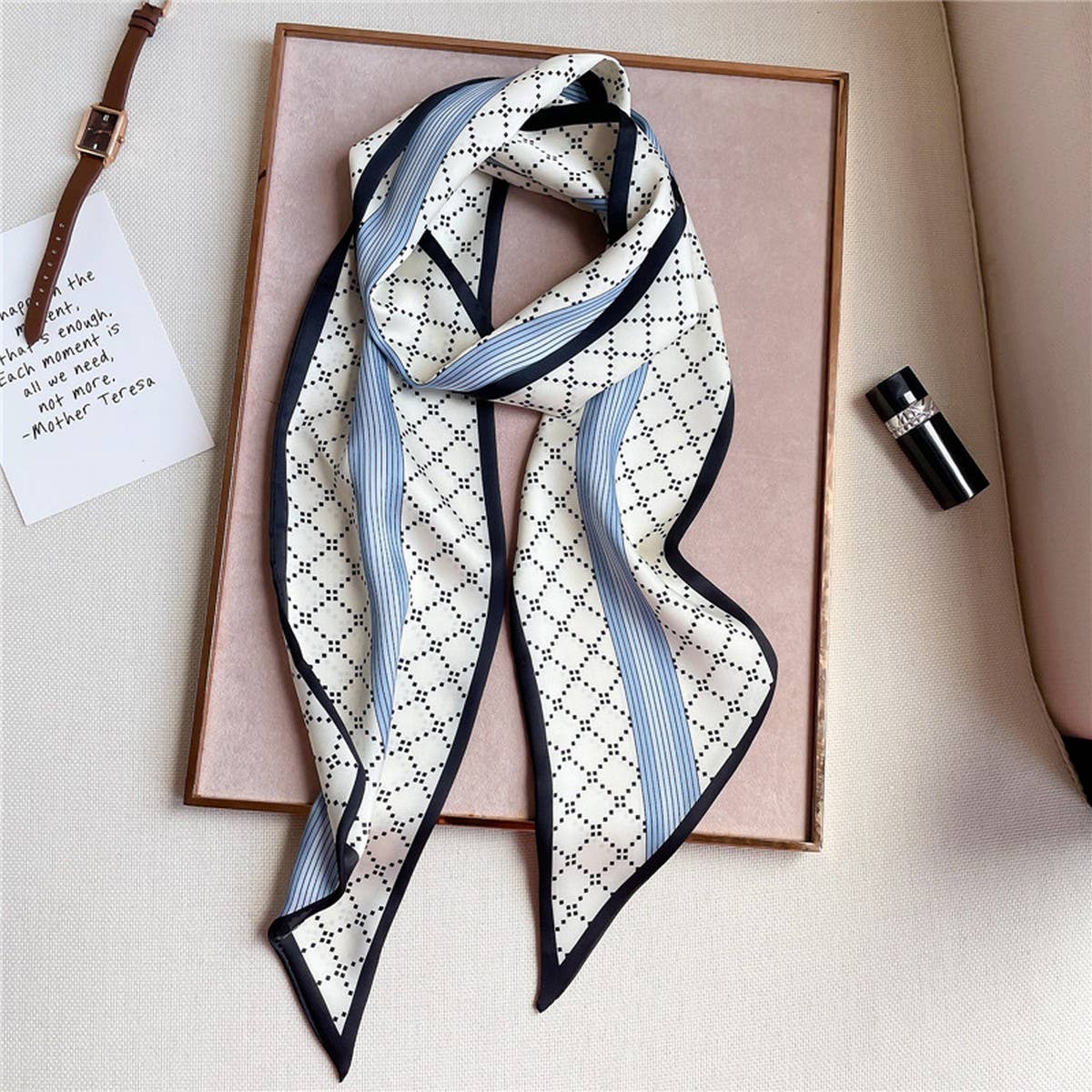 Blue and Beige Geomentric Twillie Scarf - Best & Co. Boutique