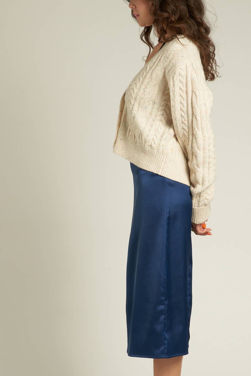 Satin Midi Skirt with Back Slit - Best & Co. Boutique