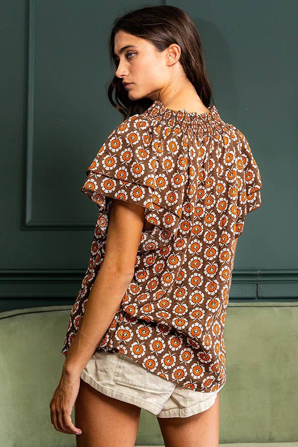 Ruffled Short Sleeve Floral Print Blouse - Best & Co. Boutique