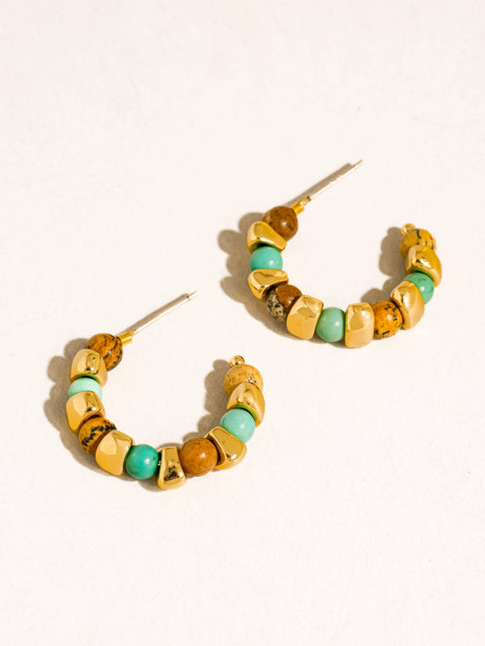 Noisette Boho Beaded Hoops | Green