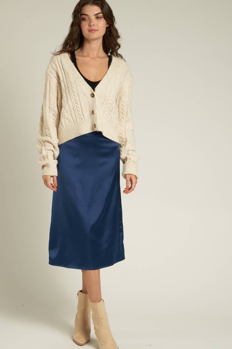 Satin Midi Skirt with Back Slit - Best & Co. Boutique
