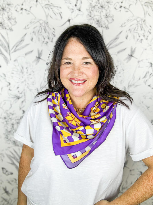 Hollis Medium purple and gold game day scarf Caroline hill