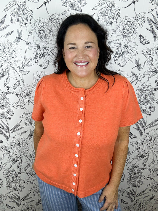 orange knit short sleeve cardigan &Merci