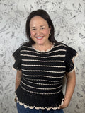 black/ivory stripe crochet sweater ELAN