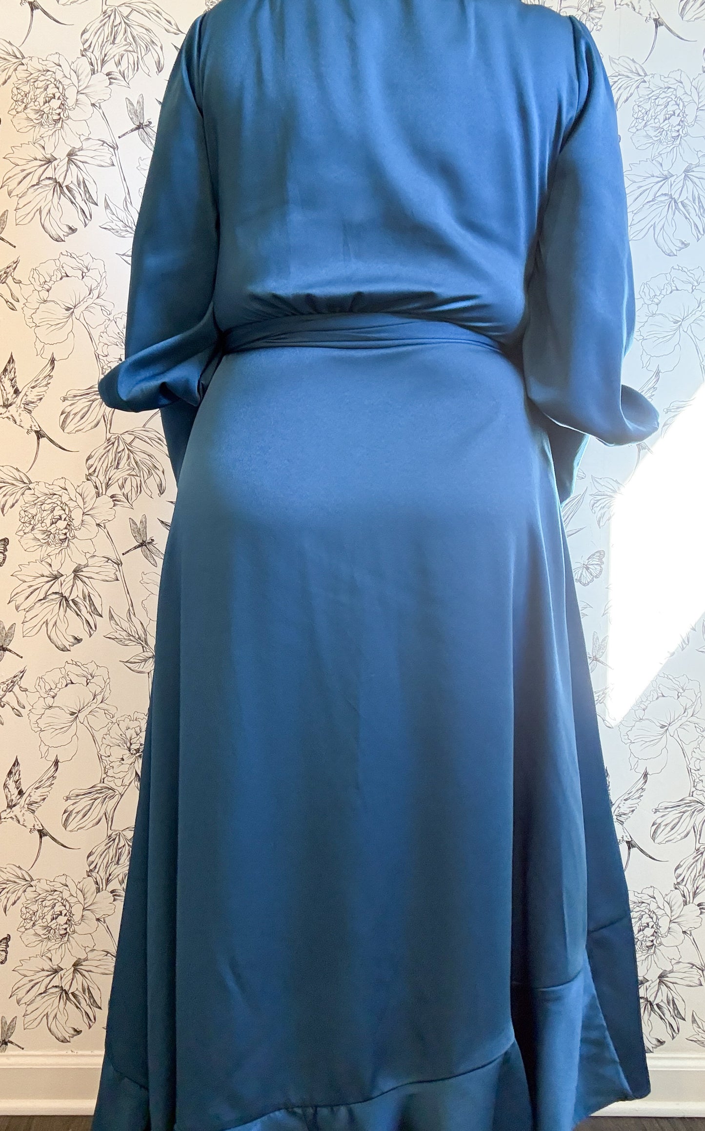 The Charlize Teal Satin Wrap Midi - Best & Co. Boutique