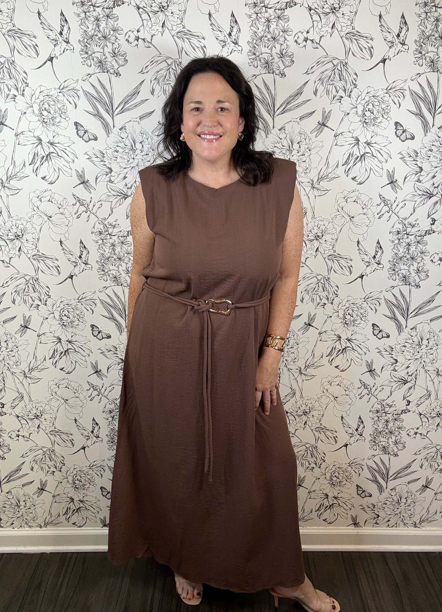 brown belted mini dress ENTRO