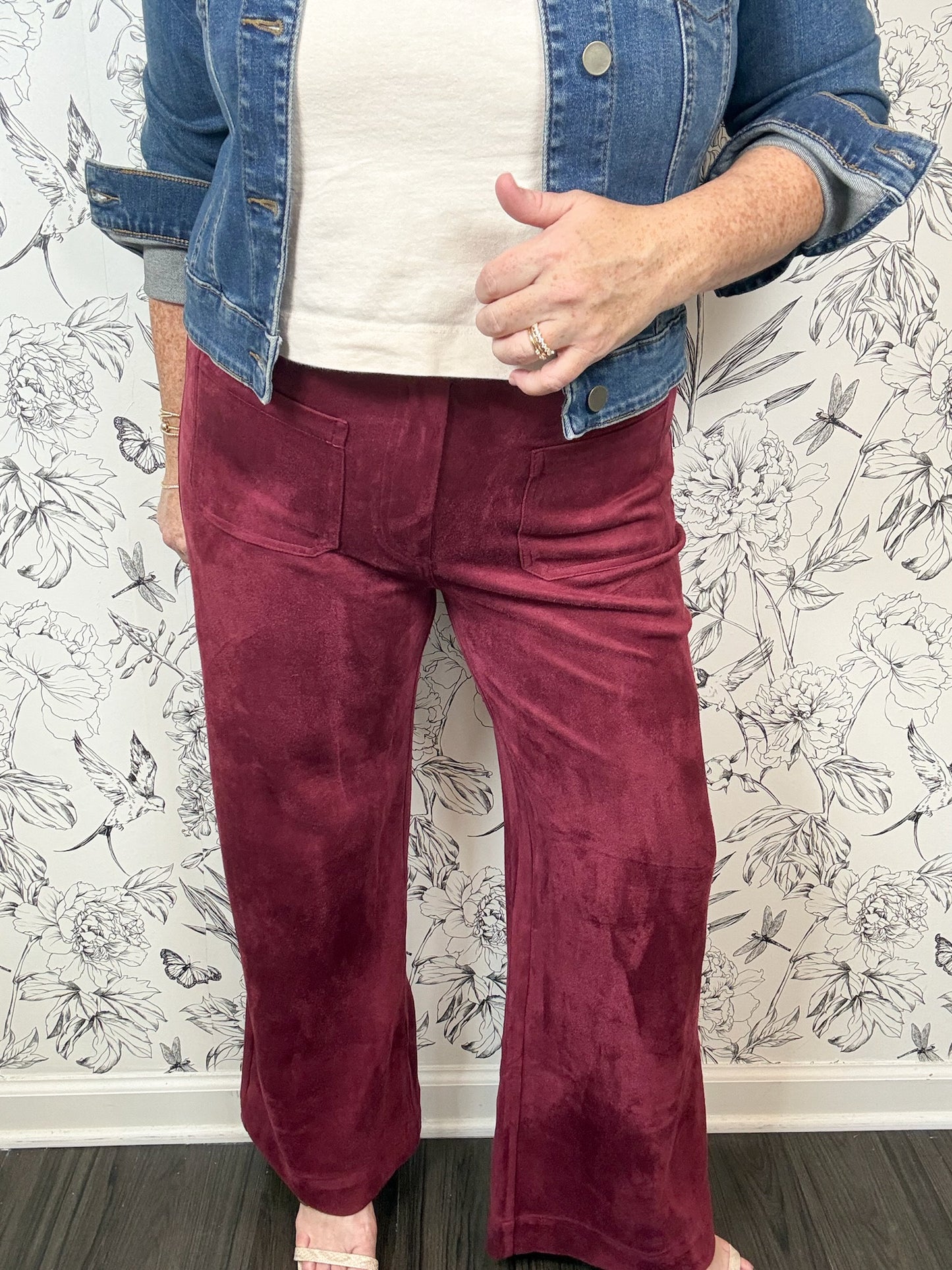 maroon suede trouser SKIES ARE BLUE