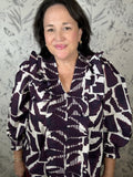wine plum ivory smocked blouse ENTRO