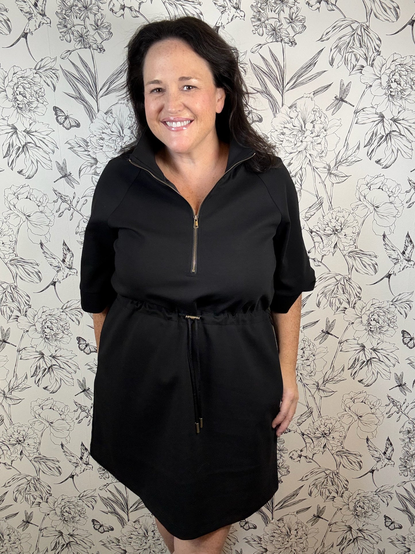 black half zip athleisure dress ENTRO
