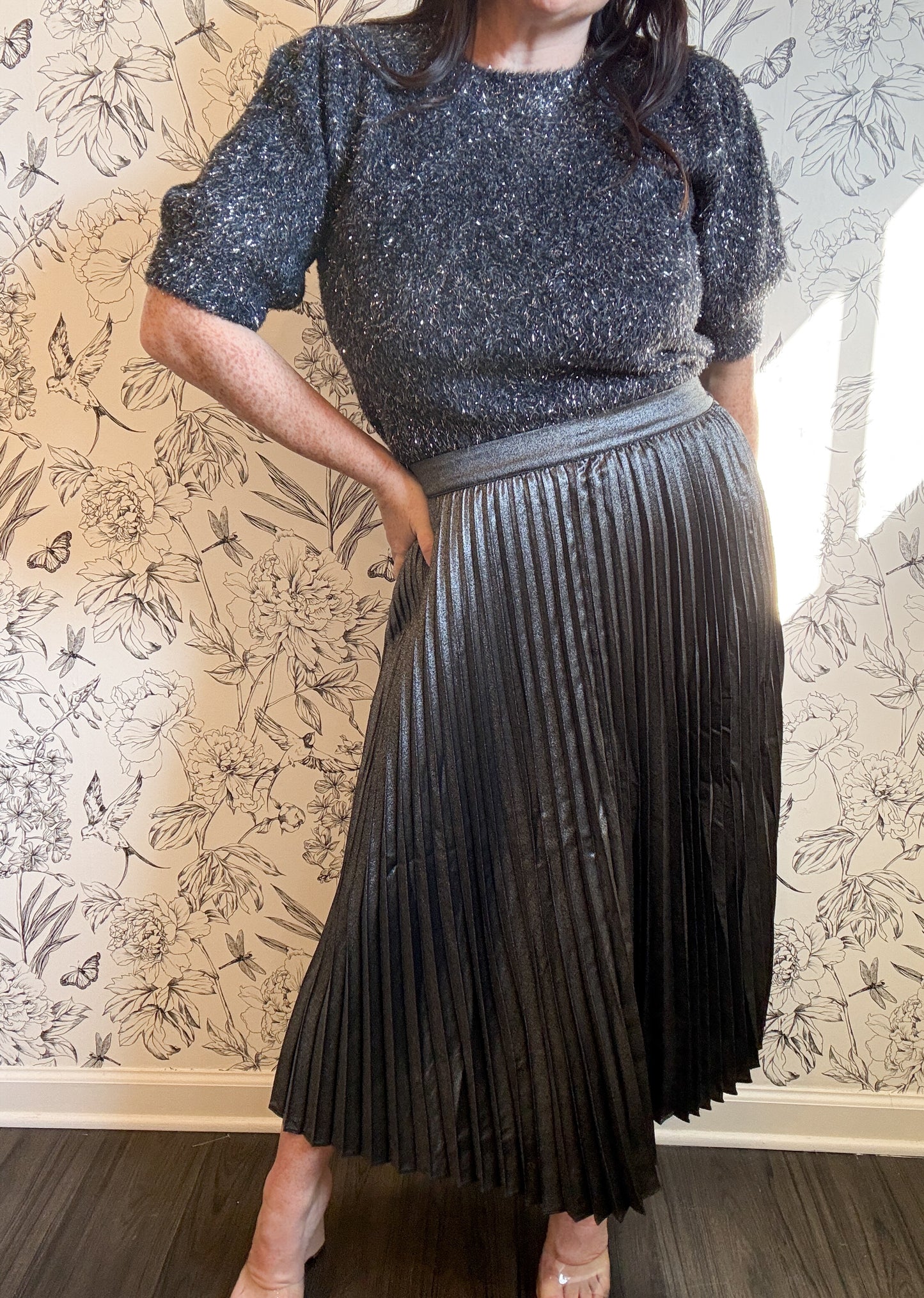 The Nina Metallic Pleated Midi - Best & Co. Boutique