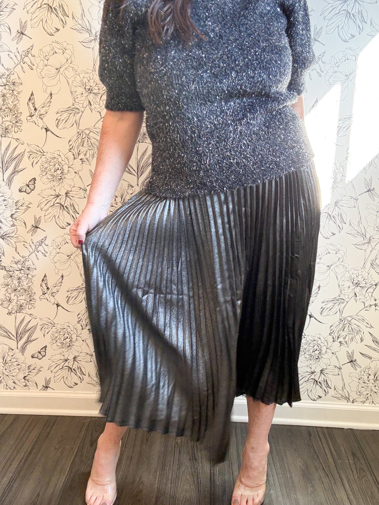 The Nina Metallic Pleated Midi - Best & Co. Boutique