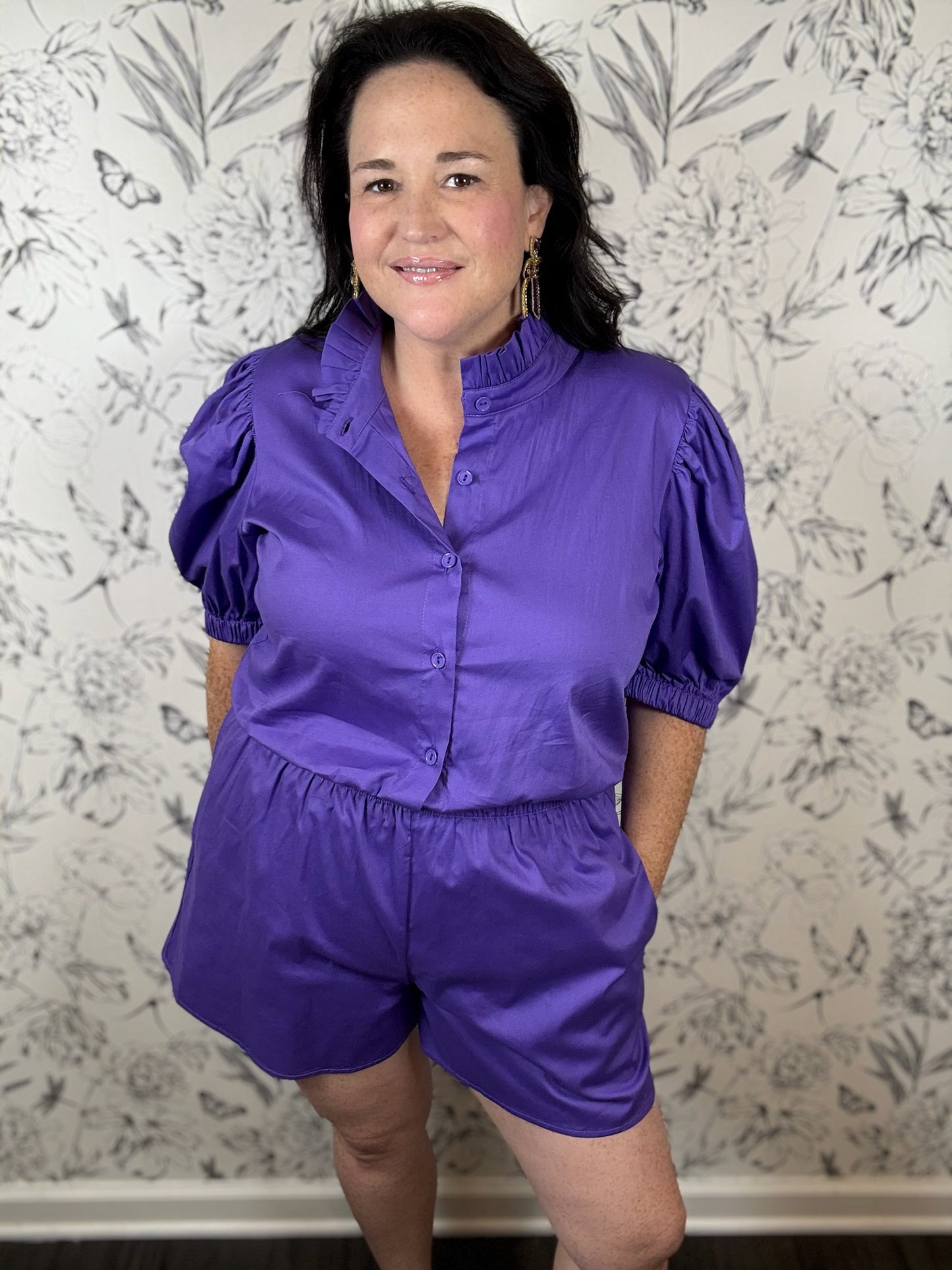 purple cotton romper ADRIENNE LSU