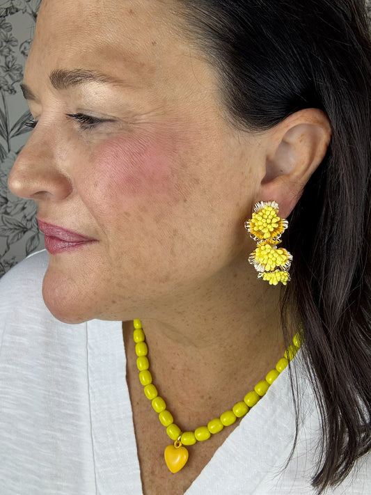 Yellow Beaded Necklace | Heart