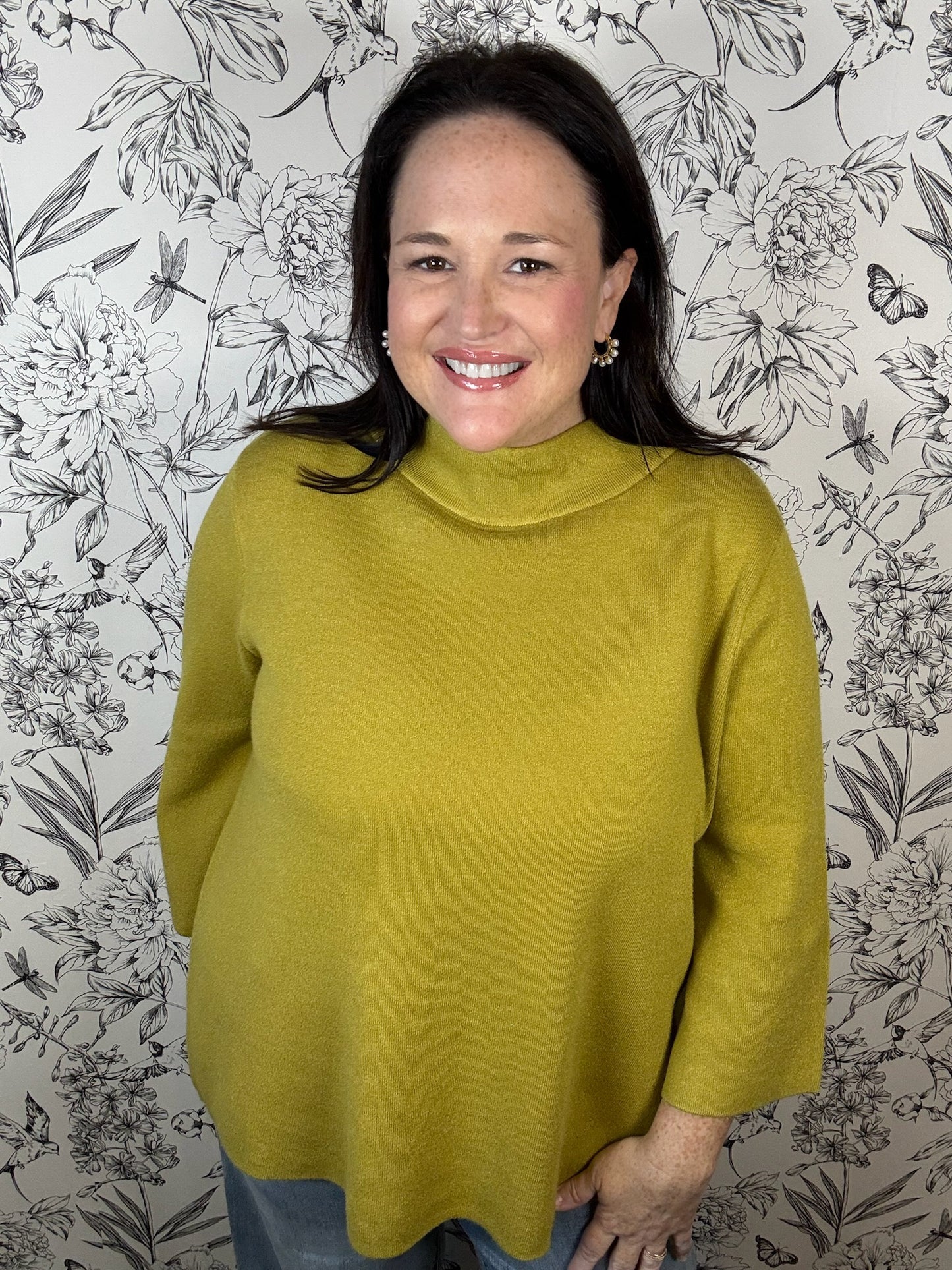 chartruese mock neck sweater FATE