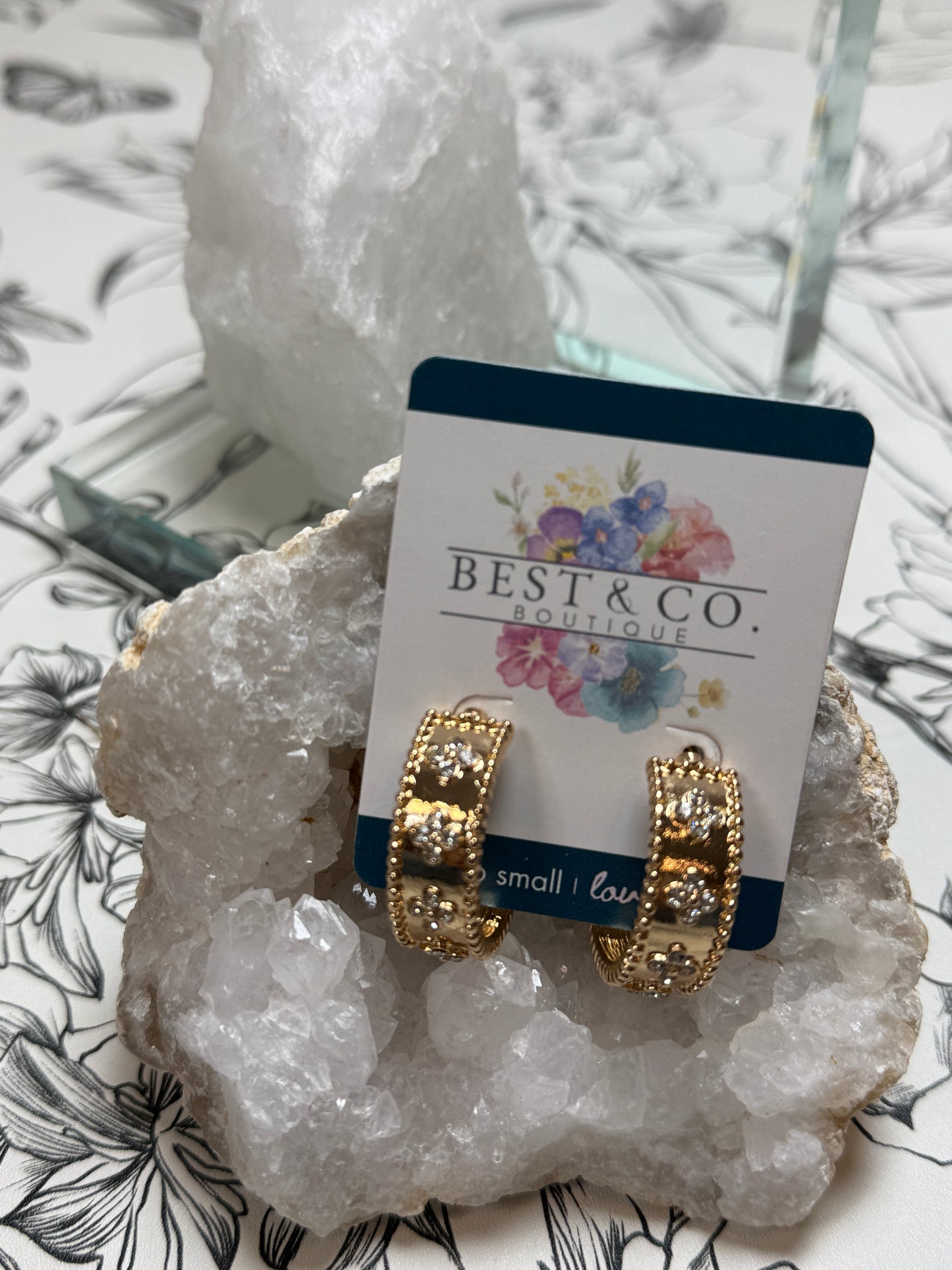 Izabela Gold & CZ Cross Hoops with Beaded Edge, Caroline Hill