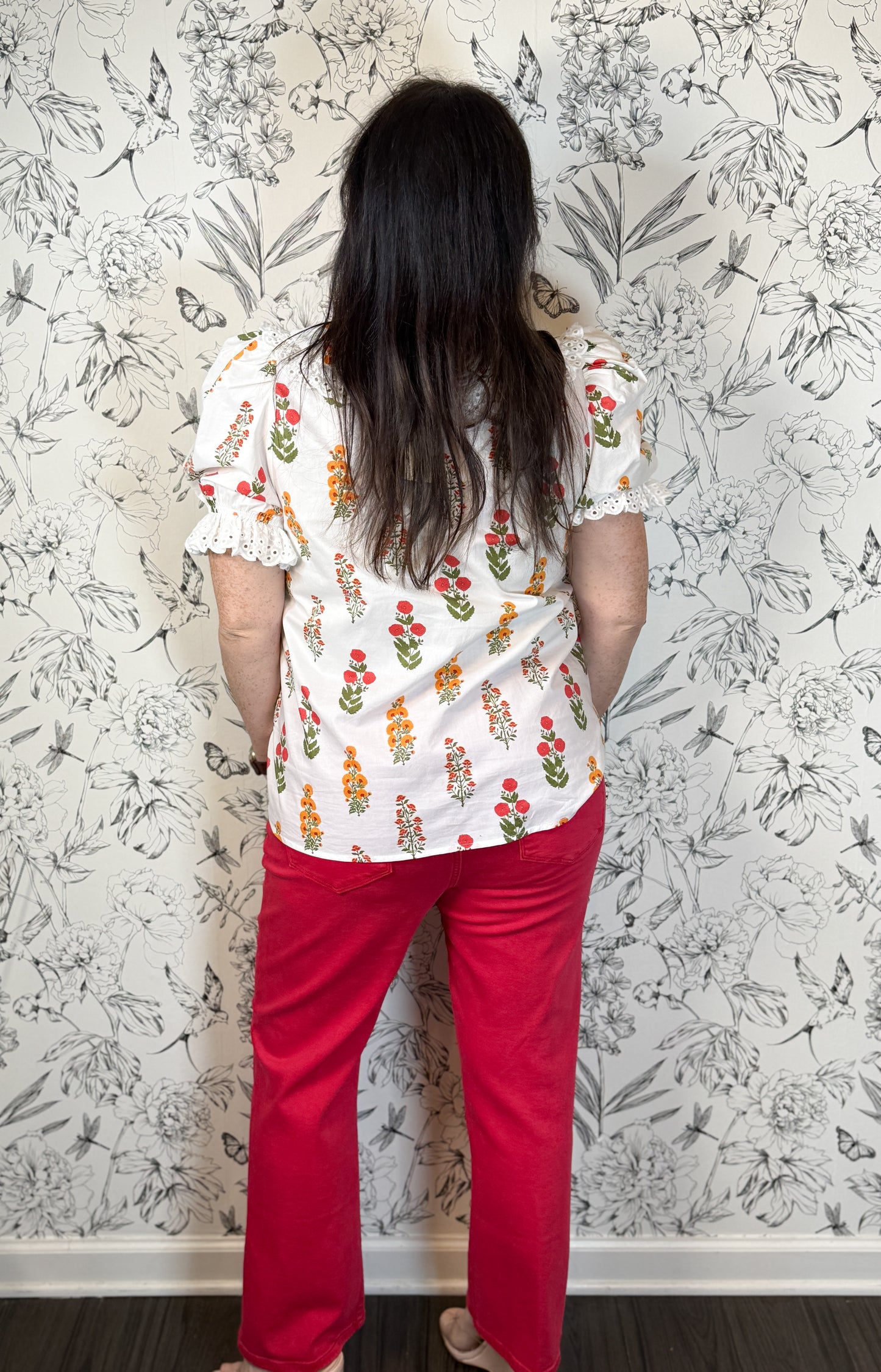 Jeanne Flare Jean in Red
