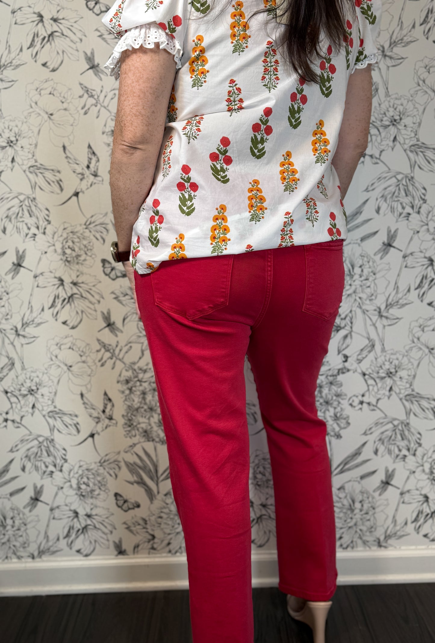 Jeanne Flare Jean in Red
