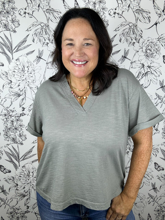 moss green boxy tee ELLE GREY