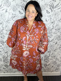 rust, pink, brown, tan floral mini dress, CURVY SIZES ONLY ENTRO