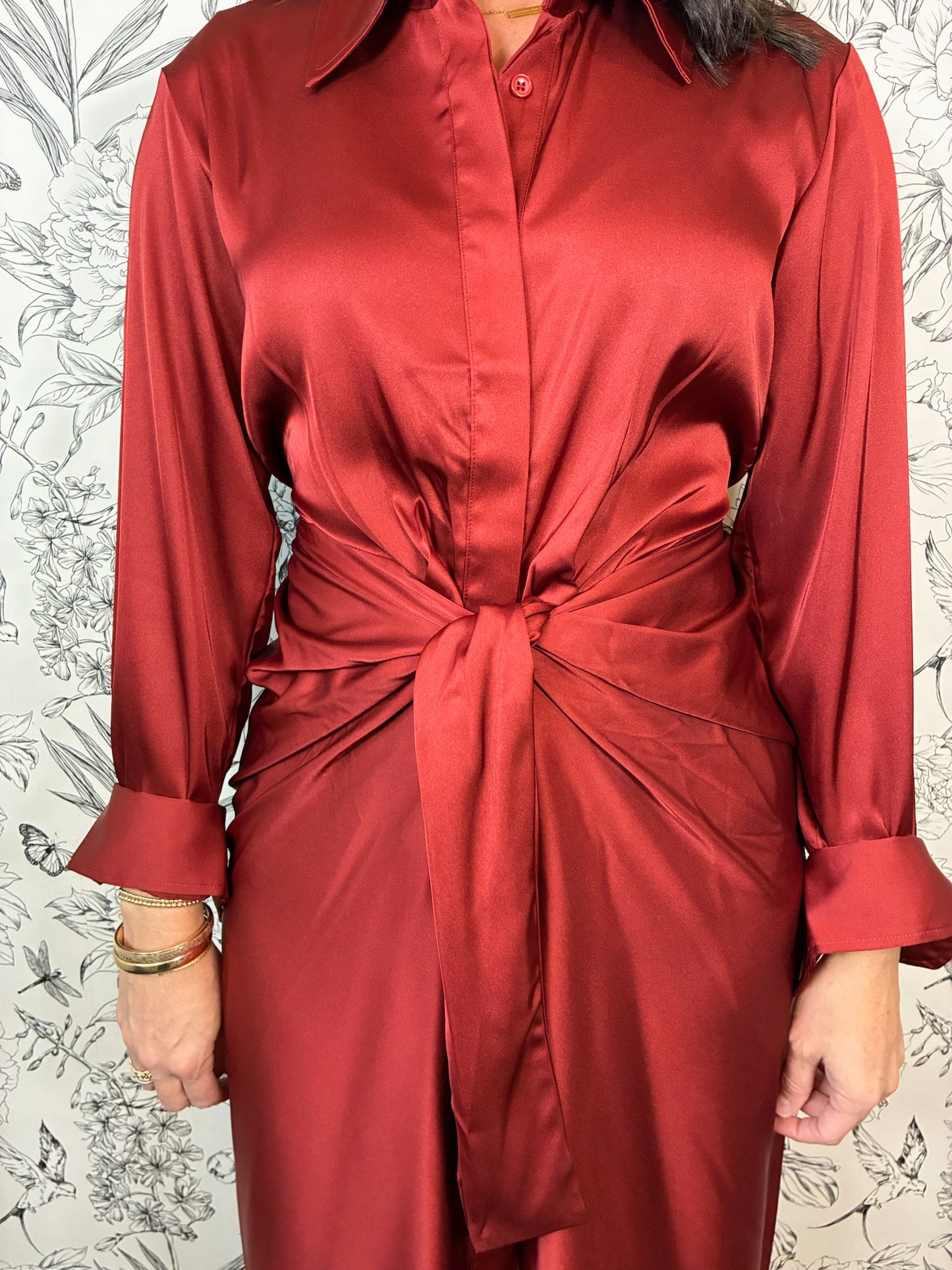 Crimson Kiss Satin Maxi