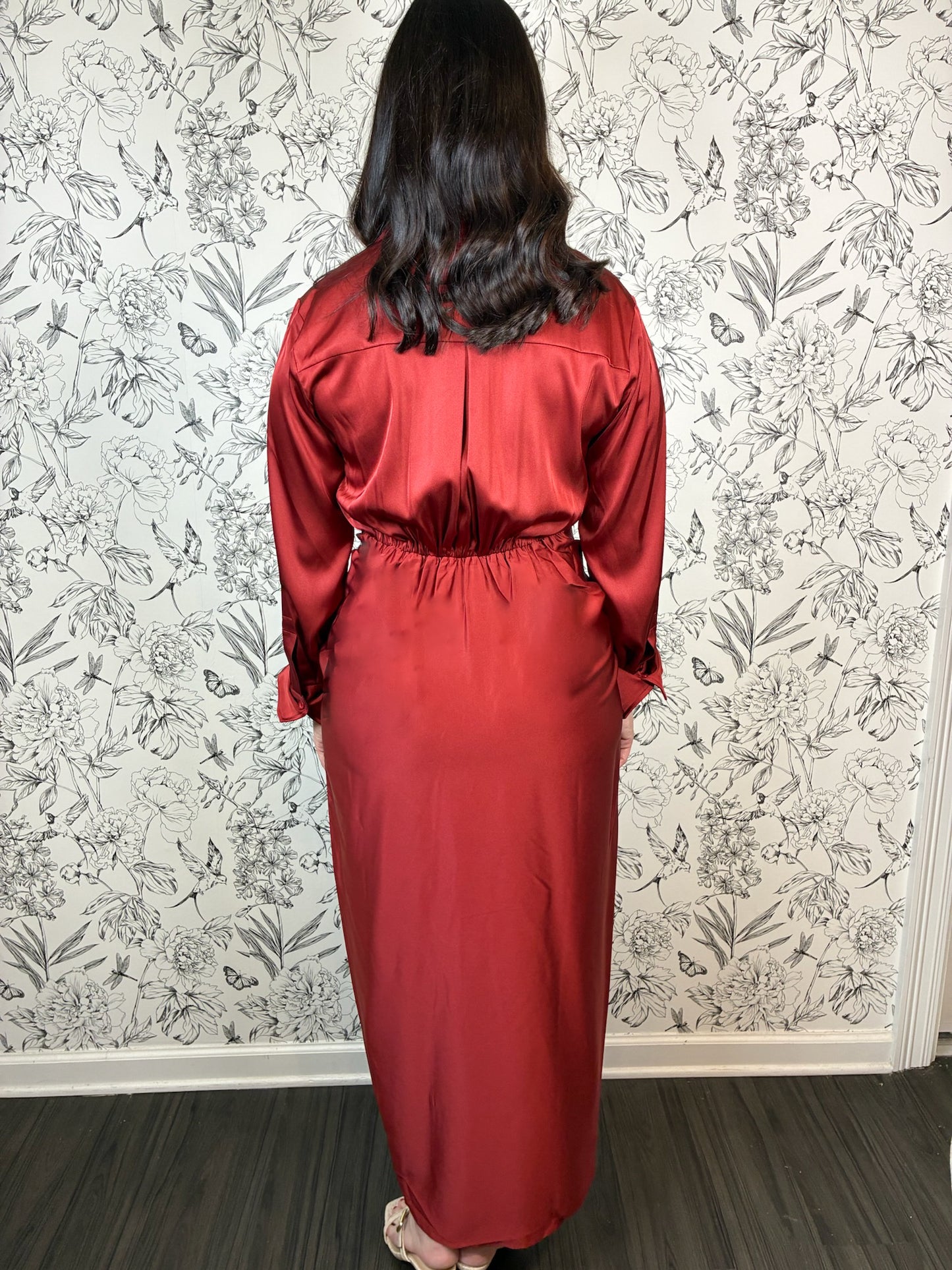 Crimson Kiss Satin Maxi