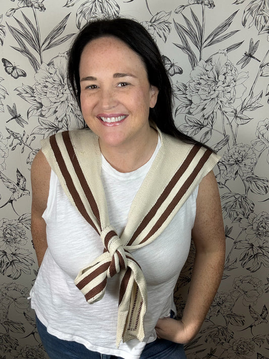 Ivory and Brown Double Stripe Shawl