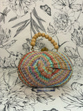 rainbow straw clutch wood bead handle