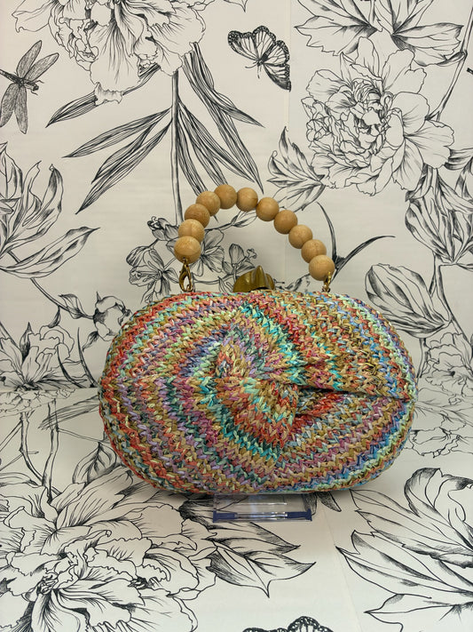 rainbow straw clutch wood bead handle