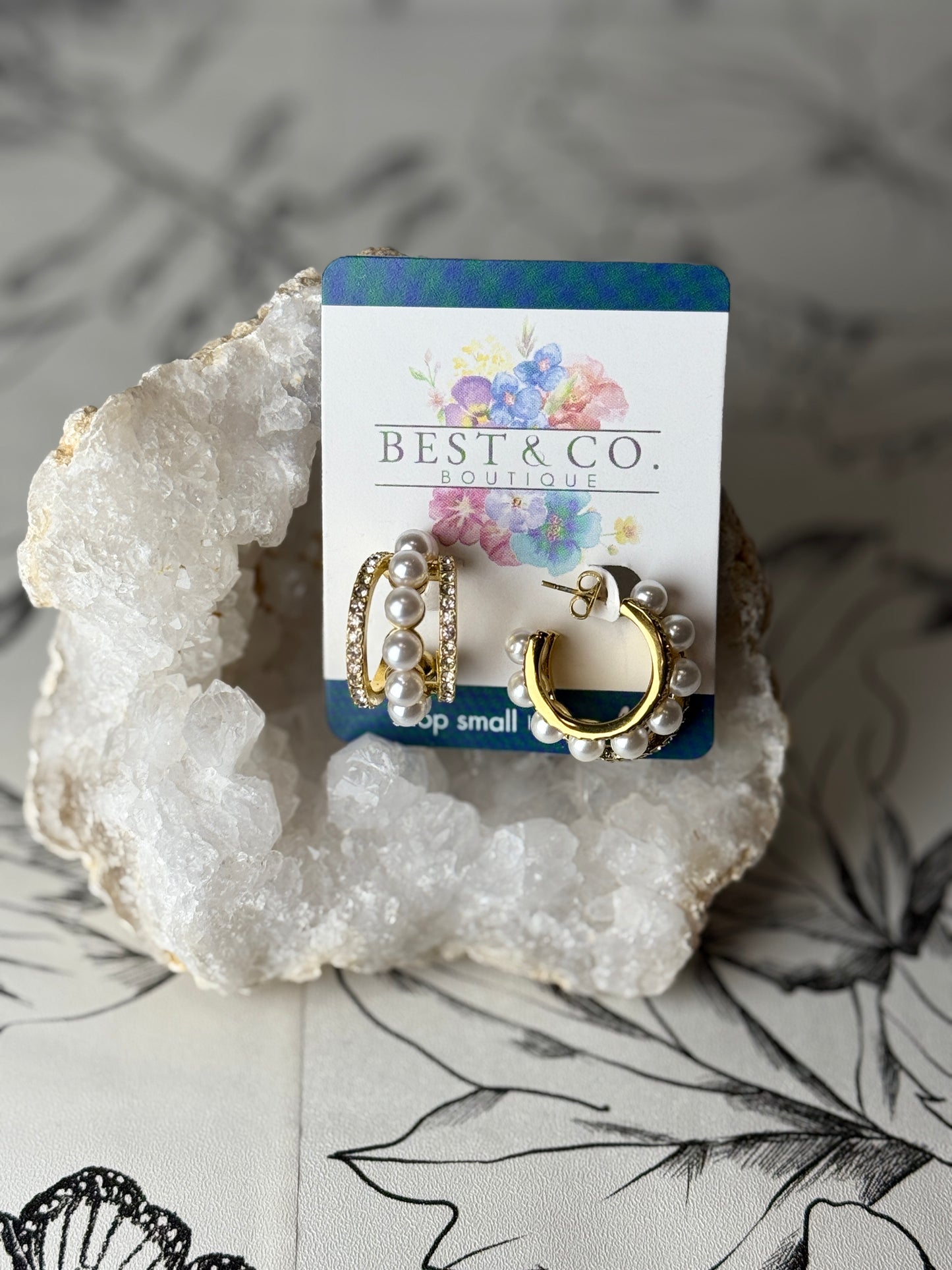 Everly Pave Pearl Hoops - Best & Co. Boutique