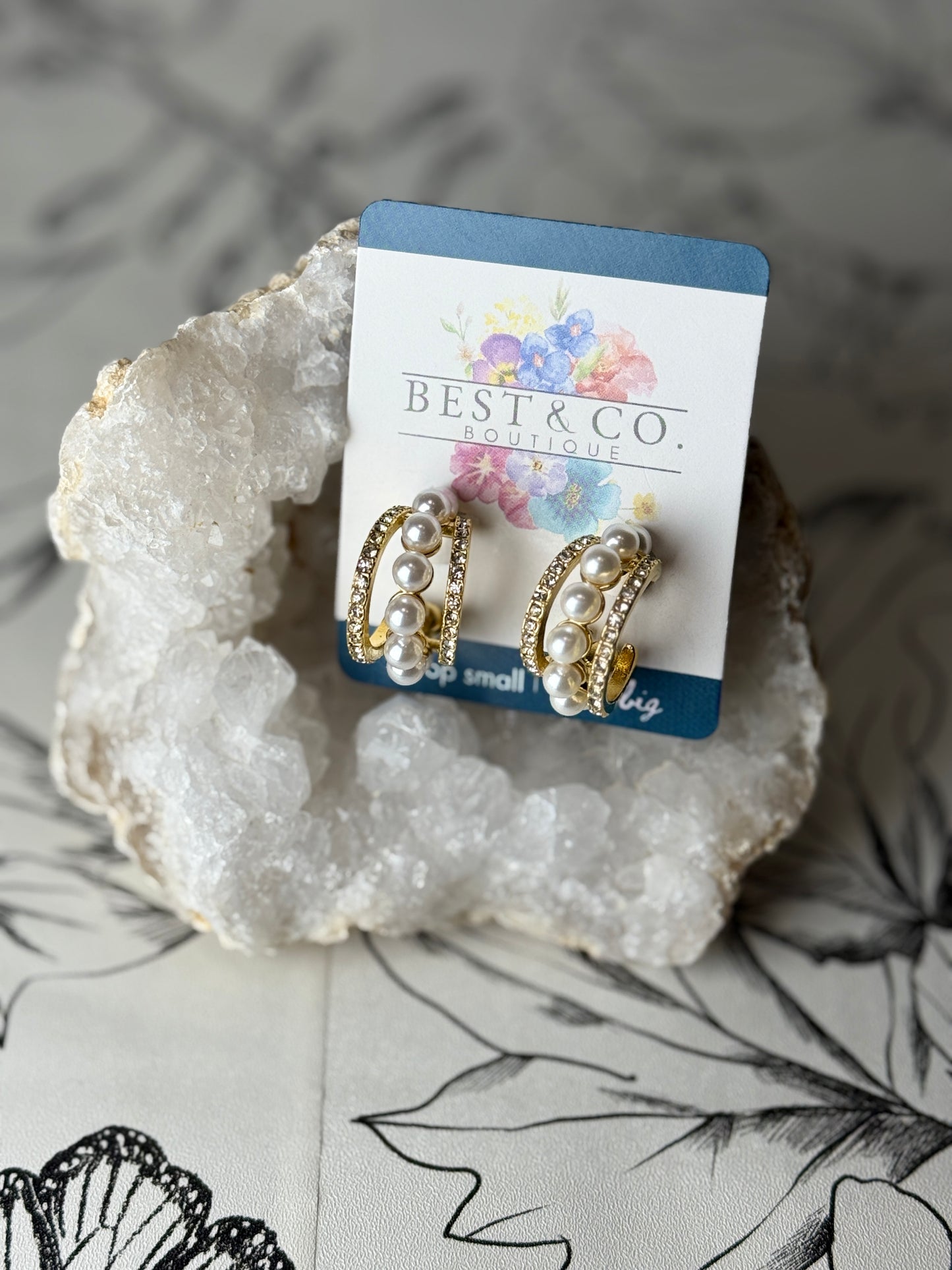 Everly Pave Pearl Hoops - Best & Co. Boutique