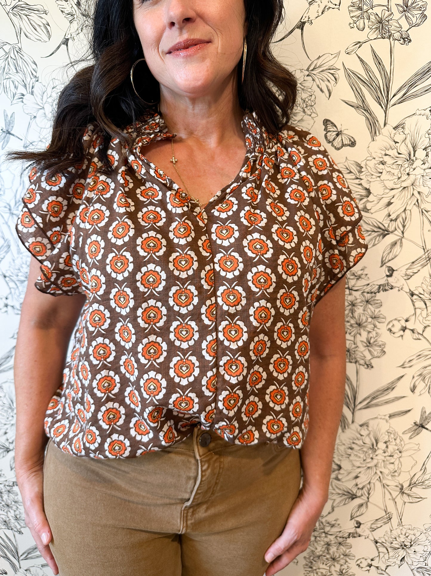 Ruffled Short Sleeve Floral Print Blouse - Best & Co. Boutique