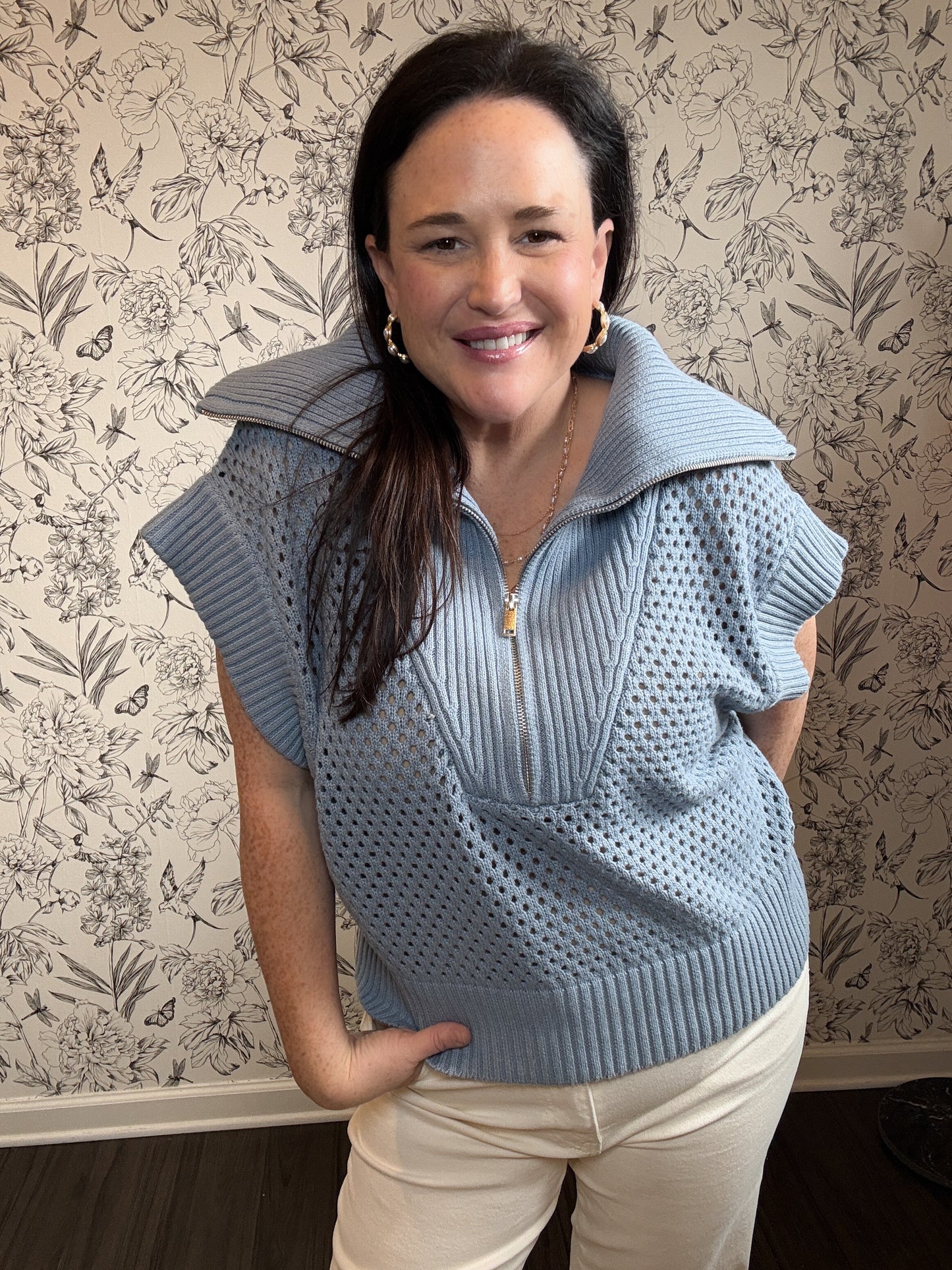 The Belle Open Knit Half Zip