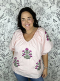 pink block print blouse SHE & SKY
