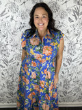 blue and orange flroal midi dress ENTRO