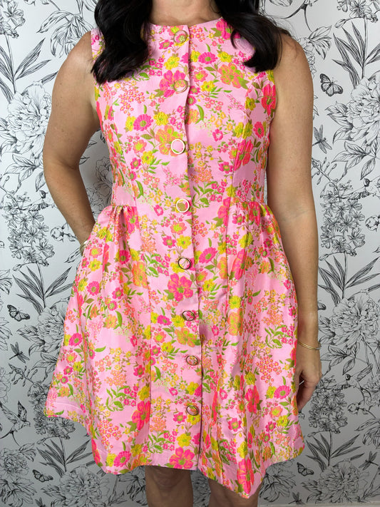 pink green yellow floral brocade mini ENTRO
