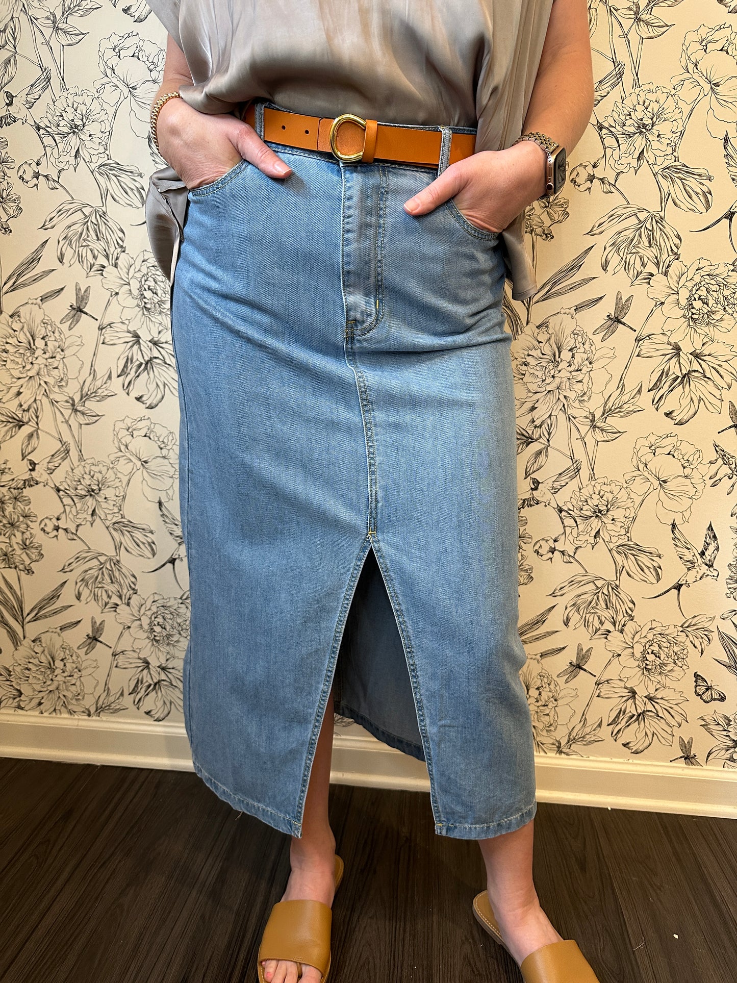 The Bri Denim Midi Skirt - Best & Co. Boutique