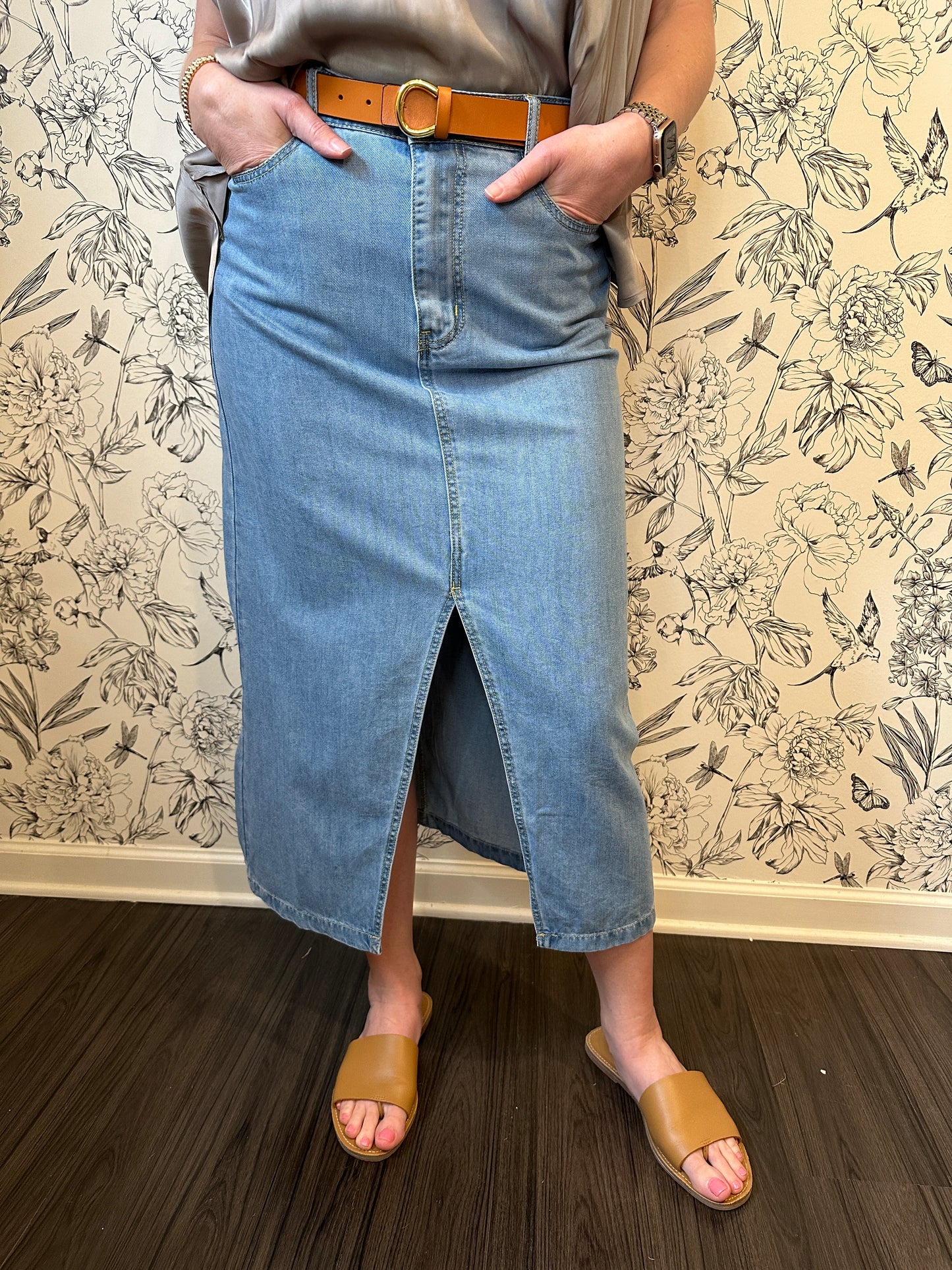 The Bri Denim Midi Skirt - Best & Co. Boutique