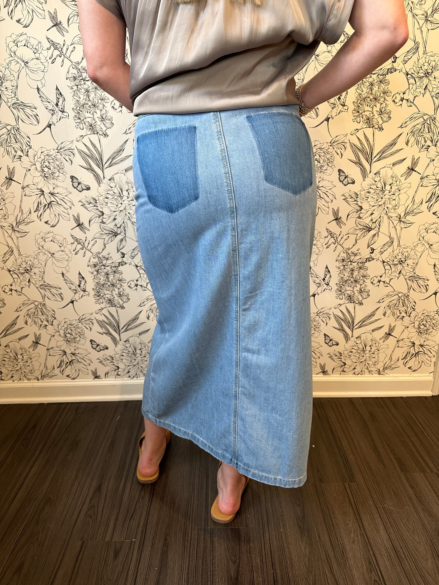 The Bri Denim Midi Skirt - Best & Co. Boutique