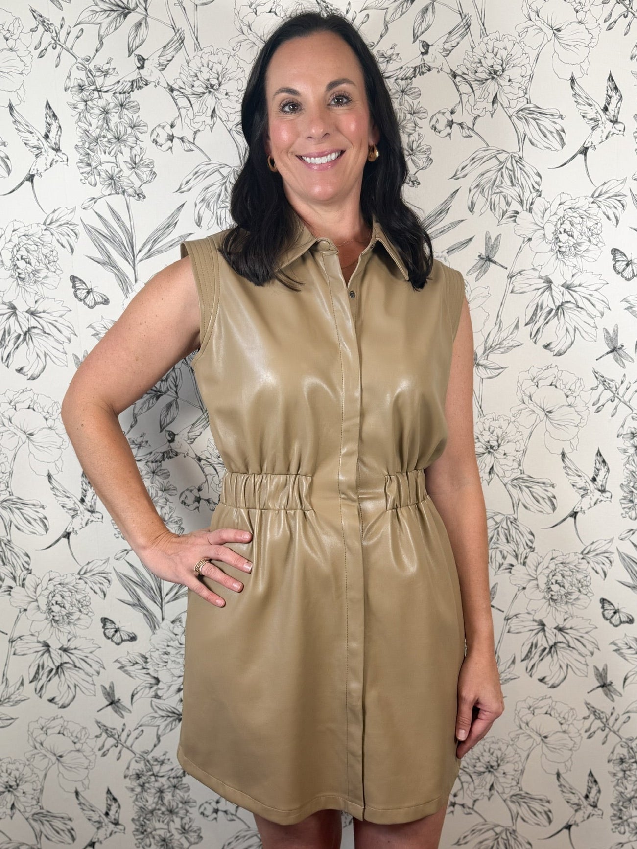 taupe vegan leather mini dress ELAN