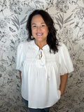 white pintuck blouse CURVY SHE & SKY